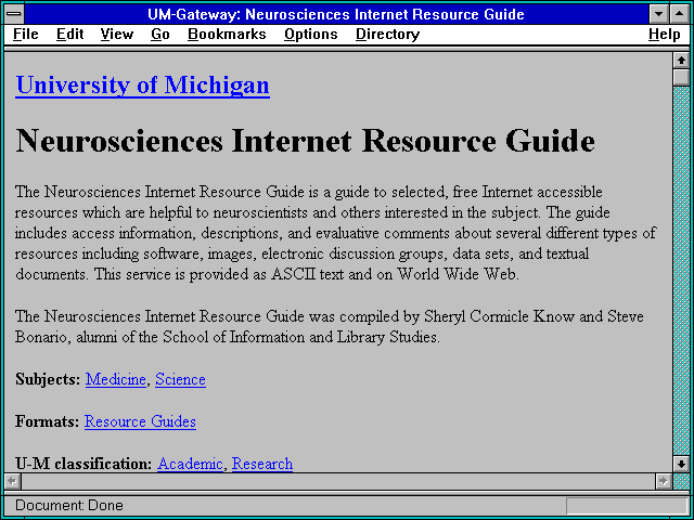 Screenshot of UM-Gateway: Neurosciences Internet Resource Guide