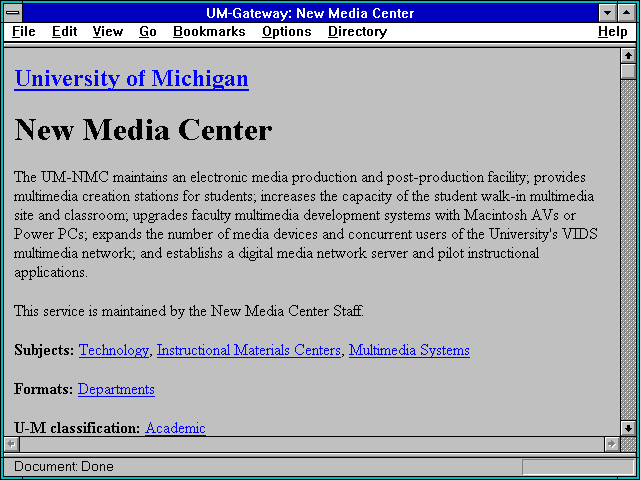 Screenshot of UM-Gateway: New Media Center