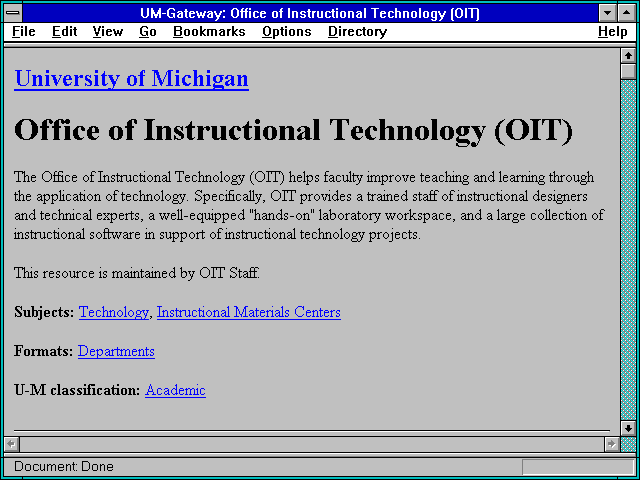 Screenshot of UM-Gateway: Office of Instructional Technology (OIT)