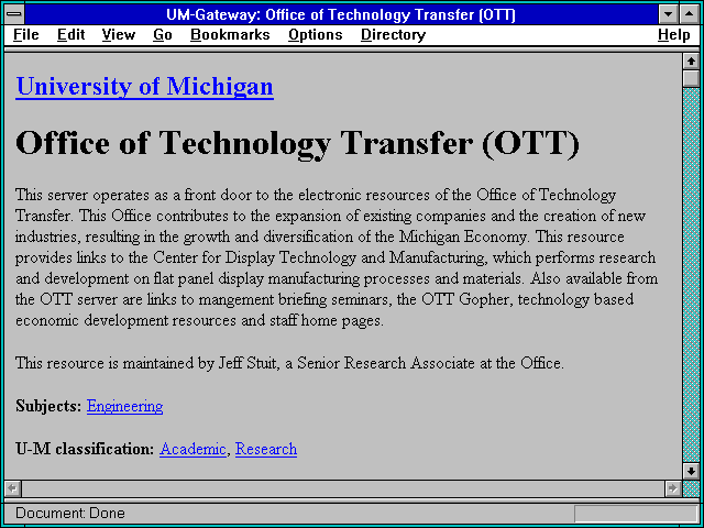 Screenshot of UM-Gateway: Office of Technology Transfer (OTT)