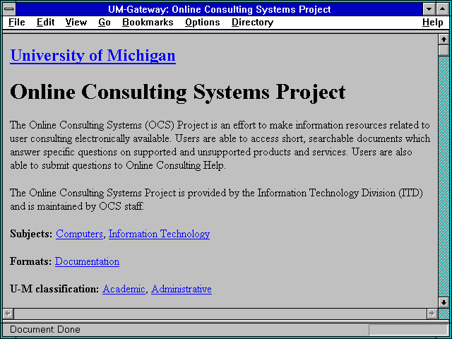 Screenshot of UM-Gateway: Online Consulting Systems Project