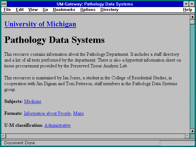 Screenshot of UM-Gateway: Pathology Data Systems