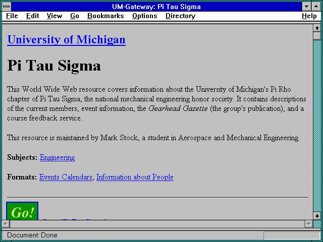 Screenshot of UM-Gateway: Pi Tau Sigma