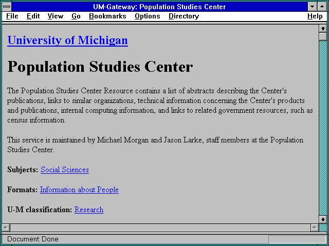 Screenshot of UM-Gateway: Population Studies Center