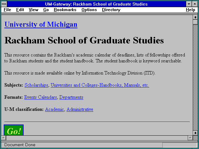 Screenshot of UM-Gateway: Rackham School of Graduate Studies