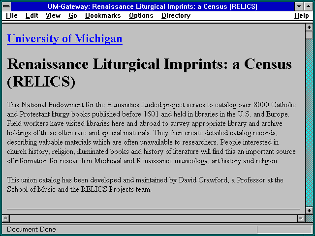Screenshot of rgical Imprints: a Census (RELICS)