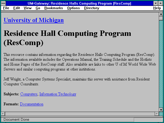 Screenshot of UM-Gateway: Residence Halls Computing Program (ResComp)