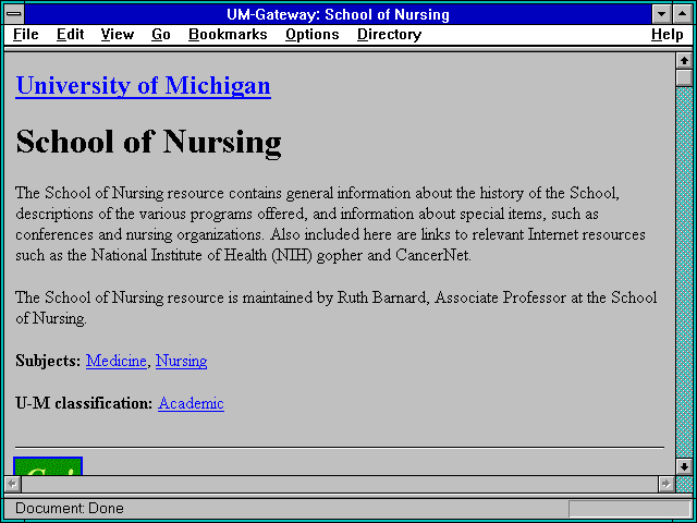 Screenshot of UM-Gateway: School of Nursing