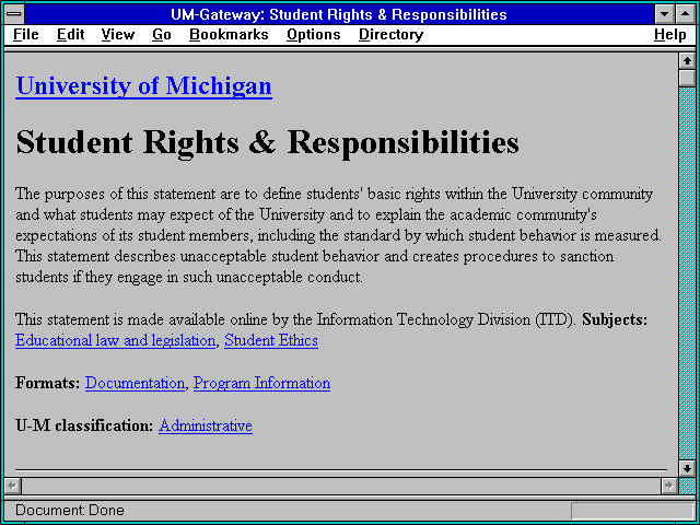 Screenshot of UM-Gateway: Student Rights & Responsibilities