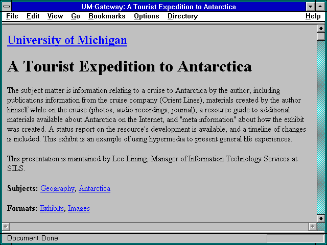 Screenshot of UM-Gateway: A Tourist Expedition toAntarctica