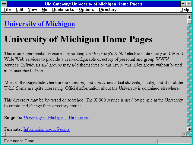 Screenshot of UM-Gateway: University of Michigan Home Pages