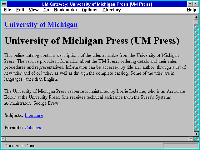 Screenshot of UM-Gateway: University of Michigan Press (UM Press)