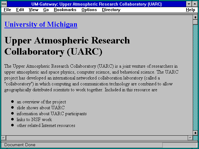 Screenshot of UM-Gateway: Upper Atmospheric Research Collaboratory (UARC)