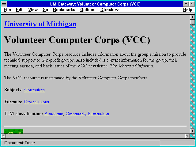 Screenshot of UM-Gateway: Volunteer Computer Corps (VCC)
