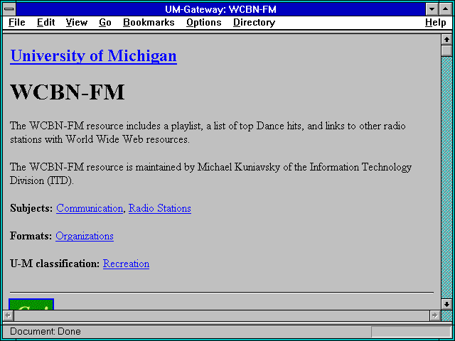 Screenshot of UM-Gateway: WCBN-FM