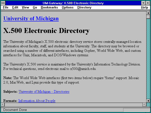 Screenshot of UM-Gateway: X.500 Electronic Directory