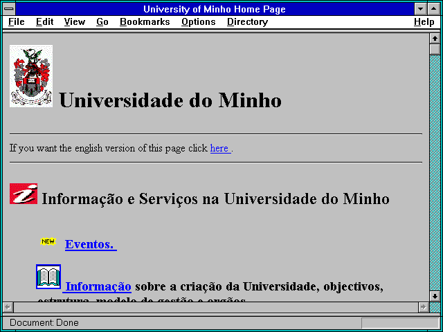 Screenshot of University of Minho Home Page