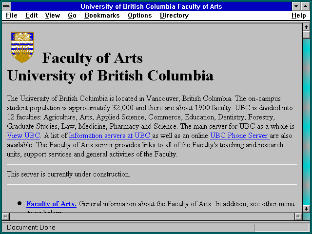 Screenshot of University of British Columbia Faculty of Arts
