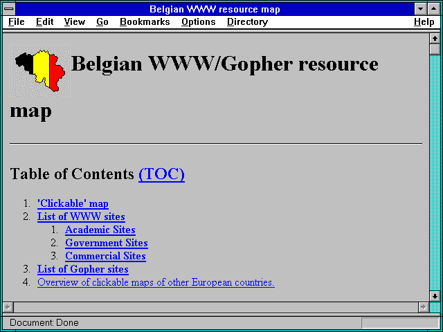 Screenshot of Belgian WWW/Gopher Resource Map