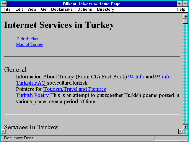 Screenshot of Pointers to Internet Services in Turkey