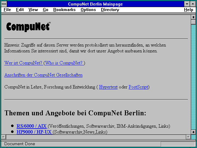 Screenshot of CompuNet Berlin Mainpage