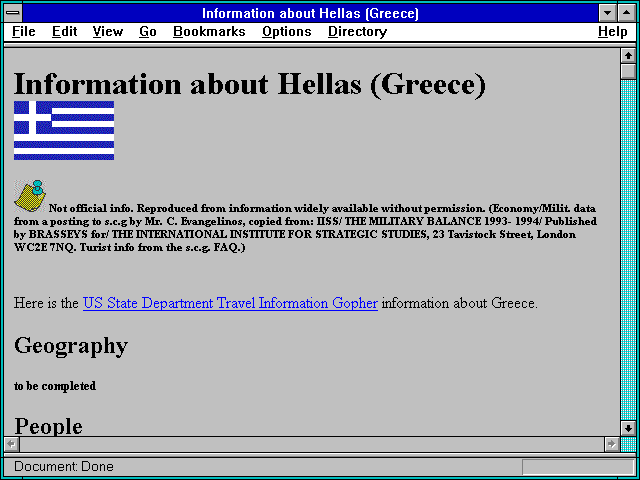 Screenshot of Information about Hellas (Greece)