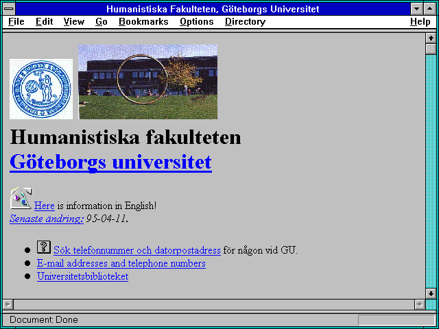 Screenshot of Humanistiska Fakulteten Goteborgs Universitet