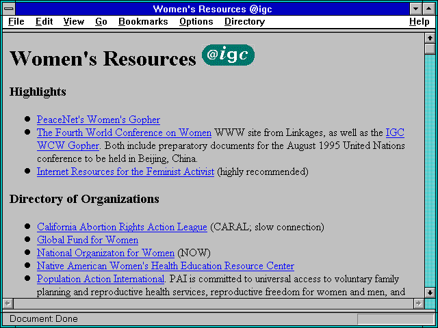 Screenshot of Women's Resources @igc