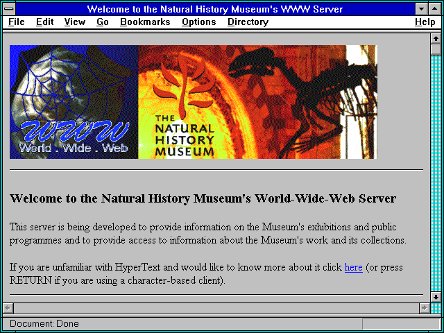 Screenshot of Welcome to the Natural History Museum's WWW Server