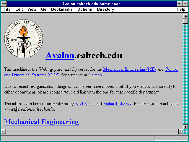 Screenshot of Avalon.caltech.edu home page