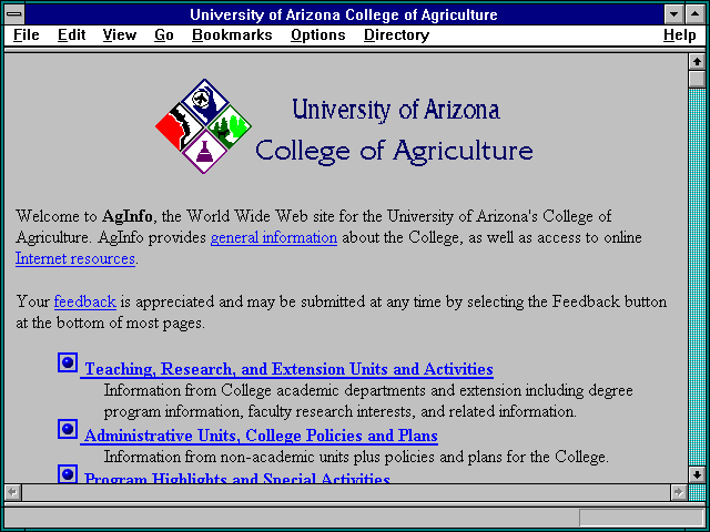 Screenshot of University of Arizona College of Agriculture