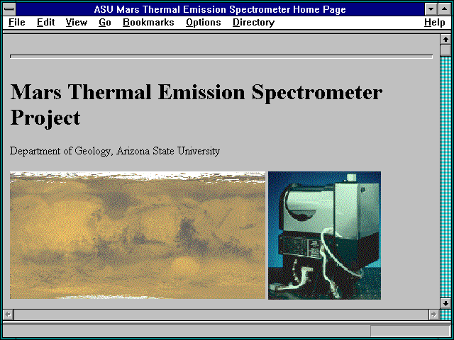 Screenshot of ASU Mars Thermal Emission Spectrometer Home Page