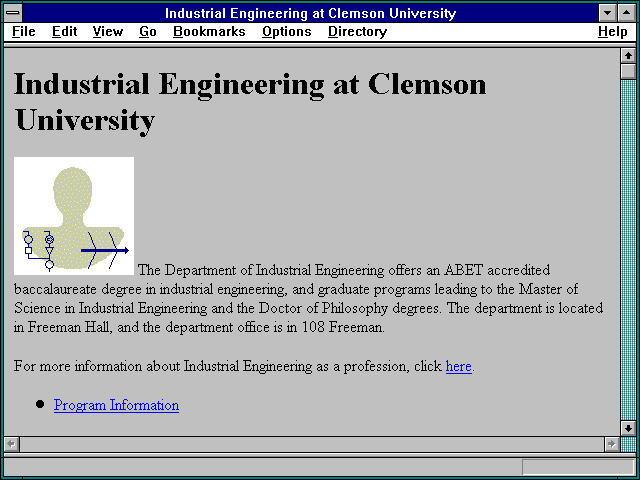Screenshot of Industrial Engineering at Clemson University