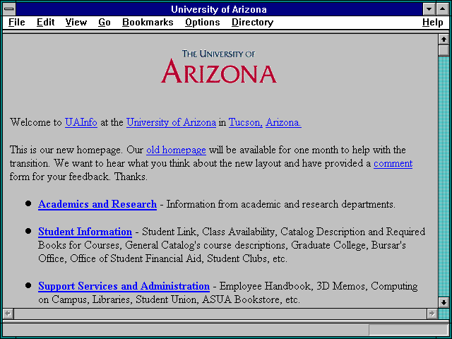 Screenshot of University of Arizona