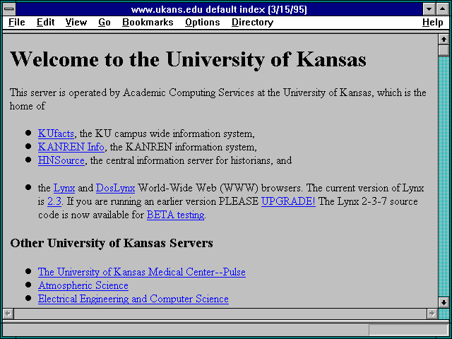 Screenshot of www.ukans.edu default index (3/15/95)