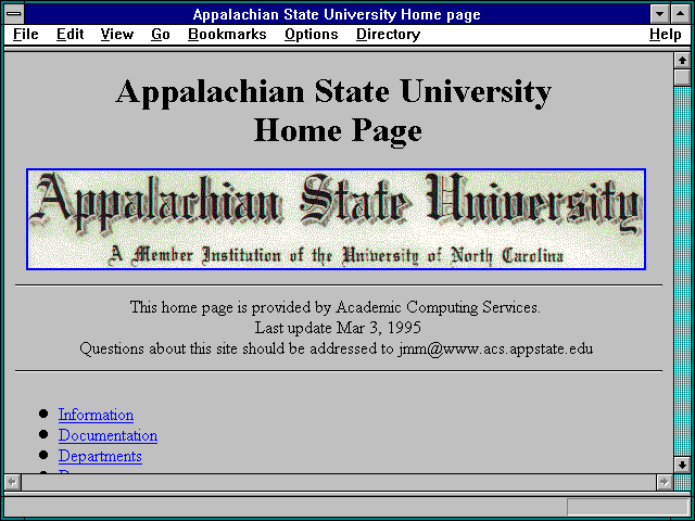 Screenshot of Appalachian State University Home page