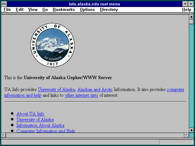 Screenshot of info.alaska.edu root menu