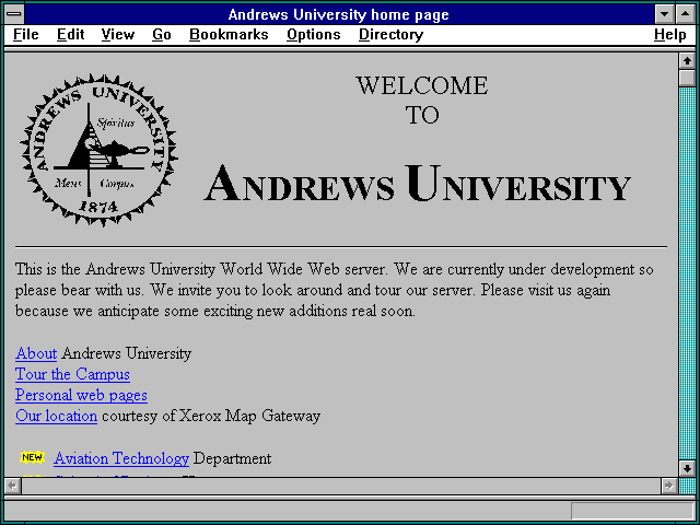 Screenshot of Andrews University home page