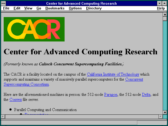Screenshot of Caltech Concurrent Supercomputing Facilities