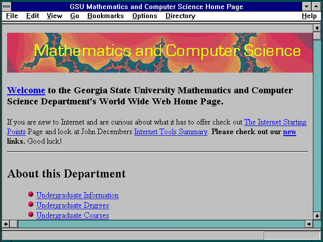 Screenshot of GSU Mathematics and Computer Science Home Page