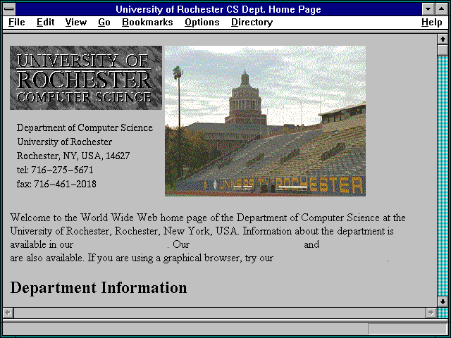 Screenshot of University of Rochester CS Dept. Home Page