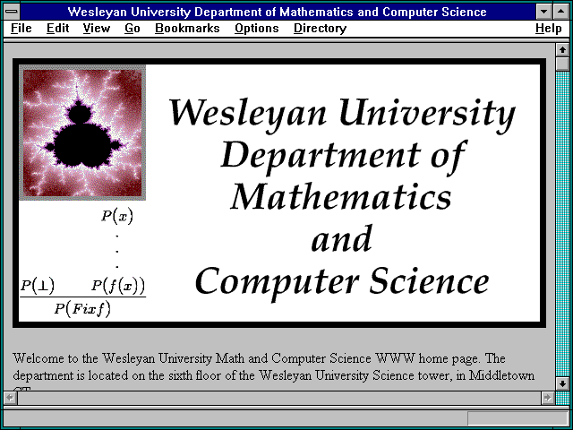 Screenshot of Wesleyan University Department of Mathematics and Computer Science