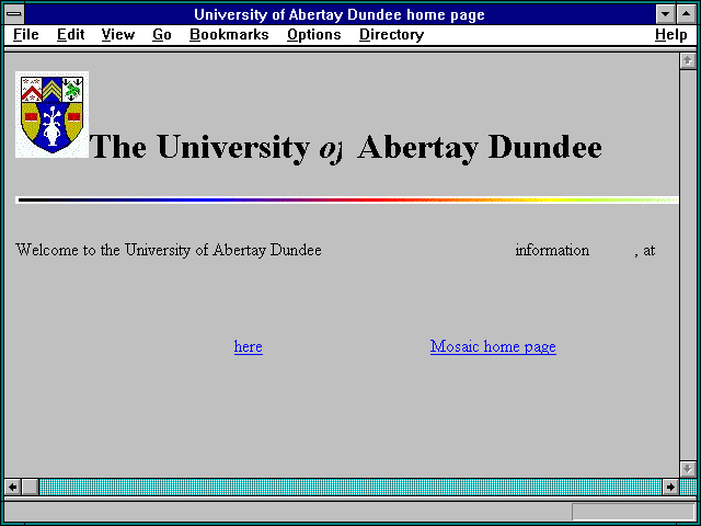 Screenshot of University of Abertay Dundee home page