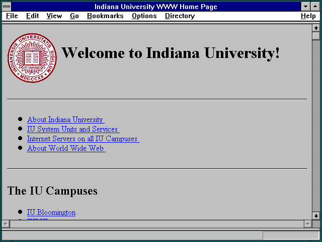 Screenshot of Indiana University WWW Home Page