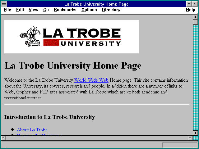 Screenshot of La Trobe University Home Page