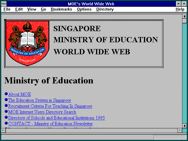 Screenshot of Singapore Ministry of Education