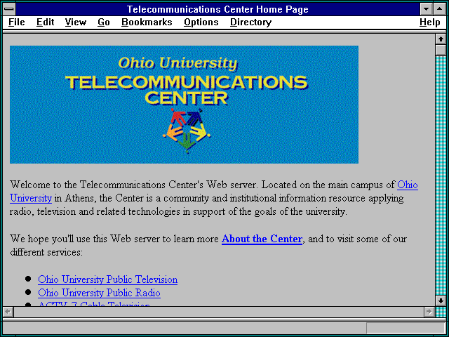 Screenshot of Telecommunications Center Home Page