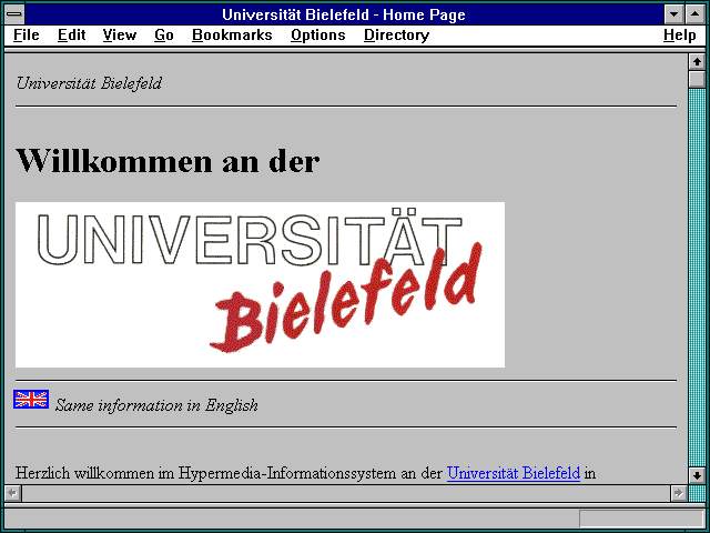 Screenshot of Universitat Bielefeld - Home Page