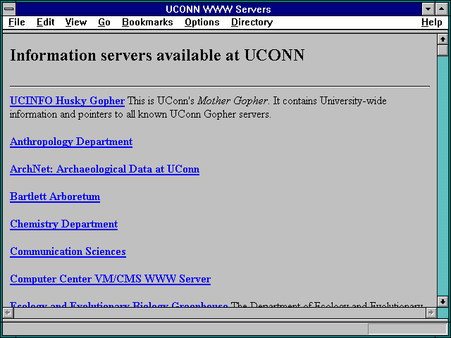 Screenshot of UCONN WWW Servers