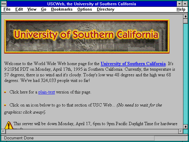 Screenshot of USCWeb the University of Southern California